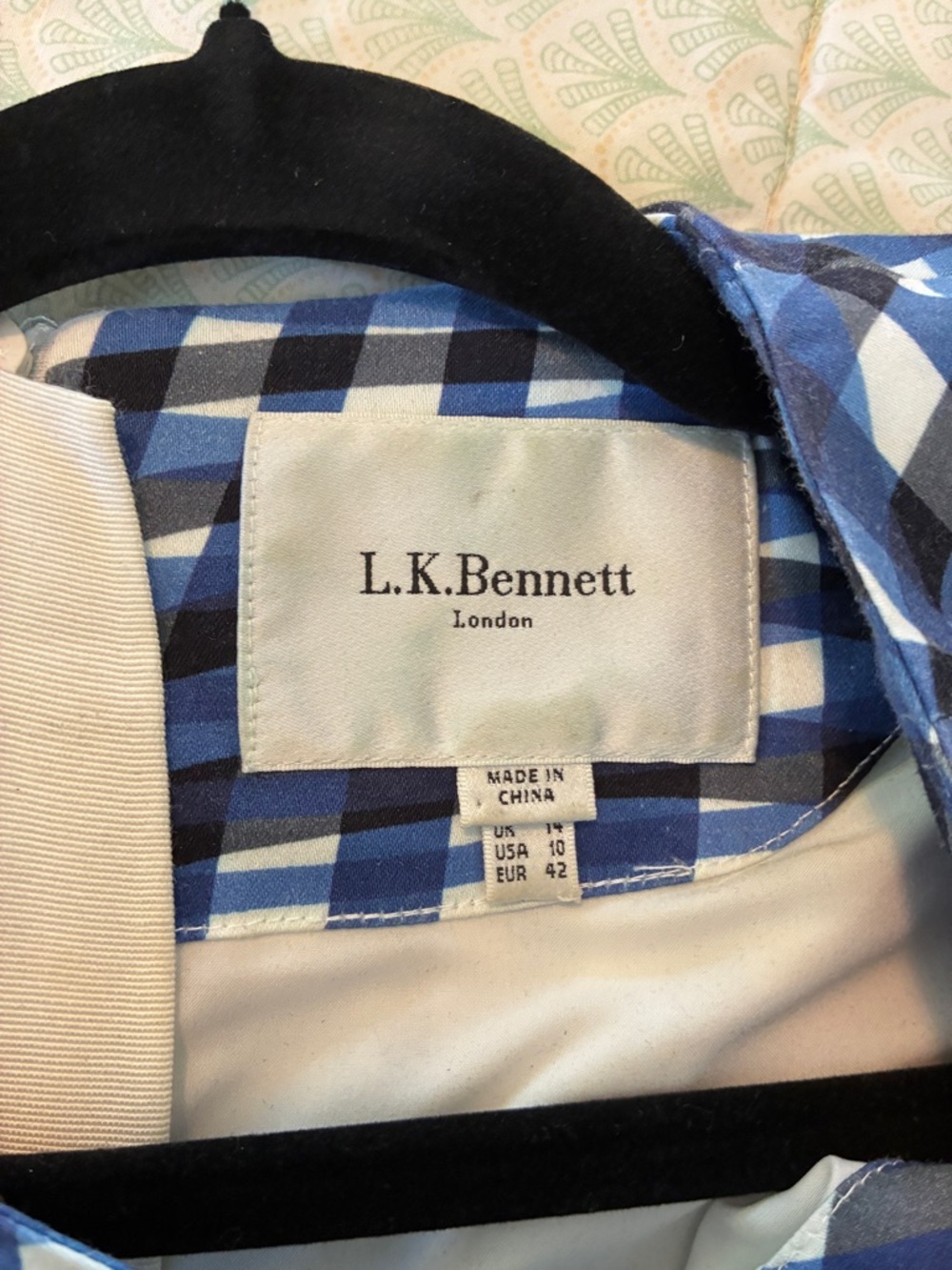 L.K. Bennett Size 10 Blue Kaleigh Abstract Blue Gingham Dress - Picture 10 of 11